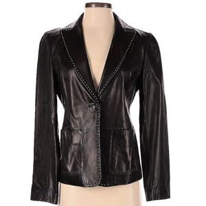 Banana Republic Black 100% Genuine Leather Jacket Blazer Contrast Stitch 4